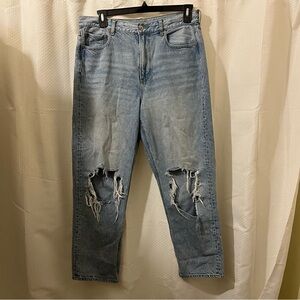 American Eagle Mom Jeans Discussed High Rise Festival Cotton Light Wash Denim 14